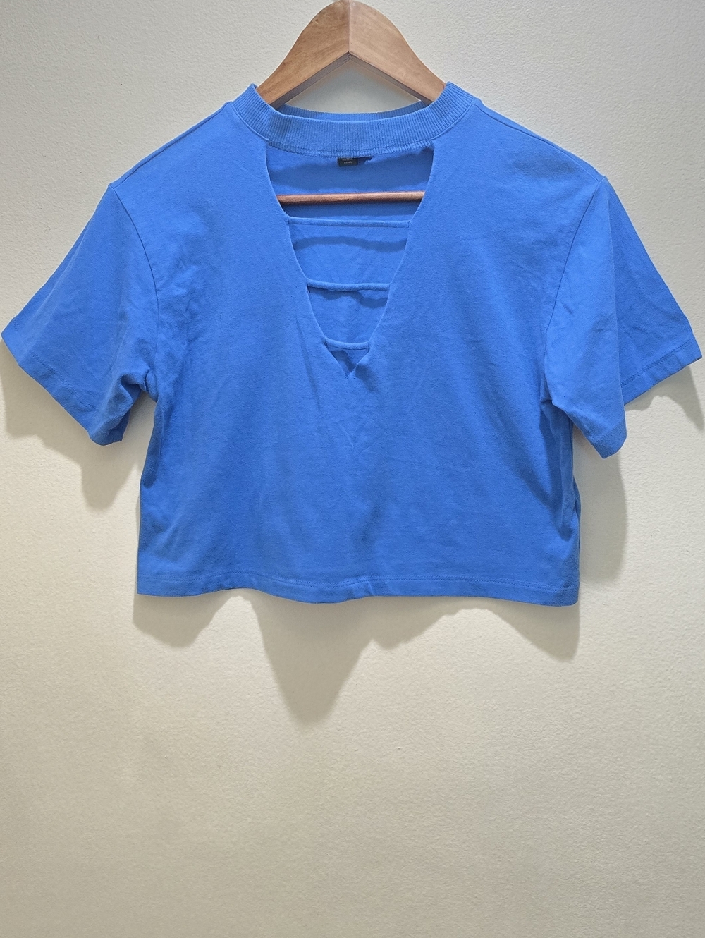wild fable Blue Cropped V-Neck Top with Ladder Back